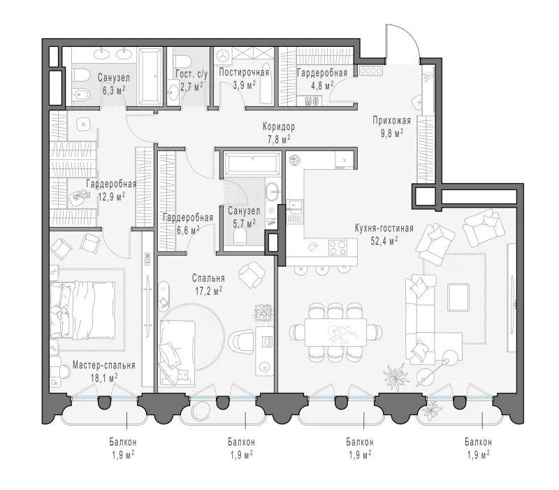 3-комн. 149.4 м²