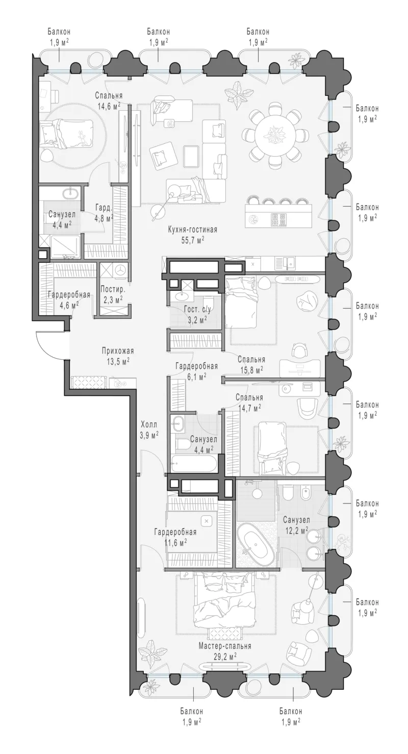4-комн. 206.8 м²