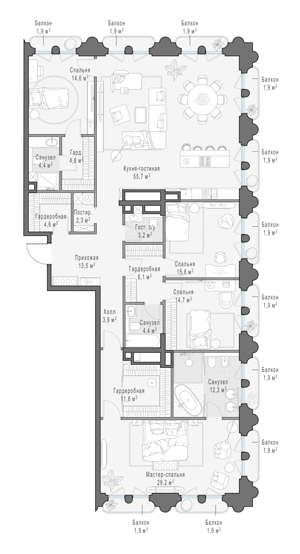 4-комн. 206,8 м²