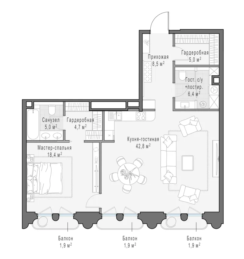 2-комн. 91.9 м²