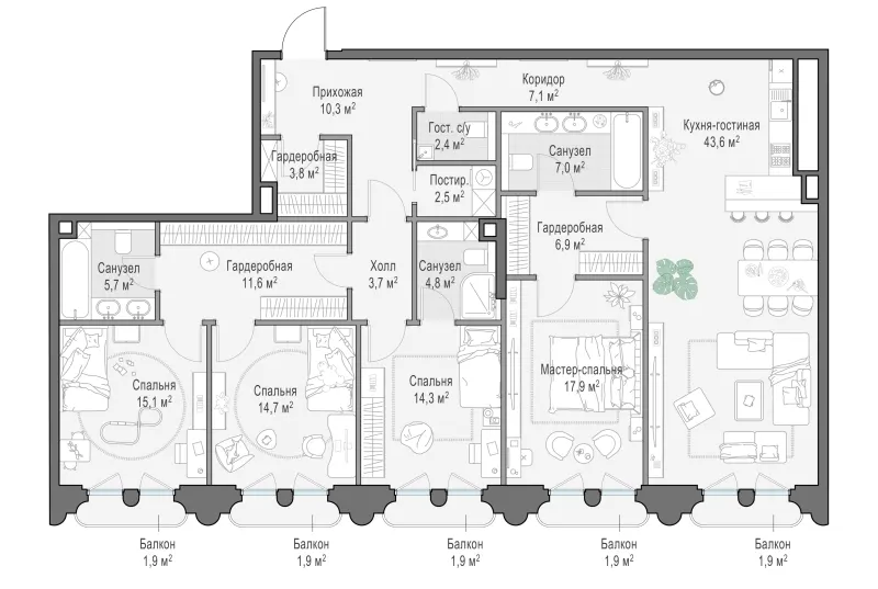 3-комн. 174.7 м²