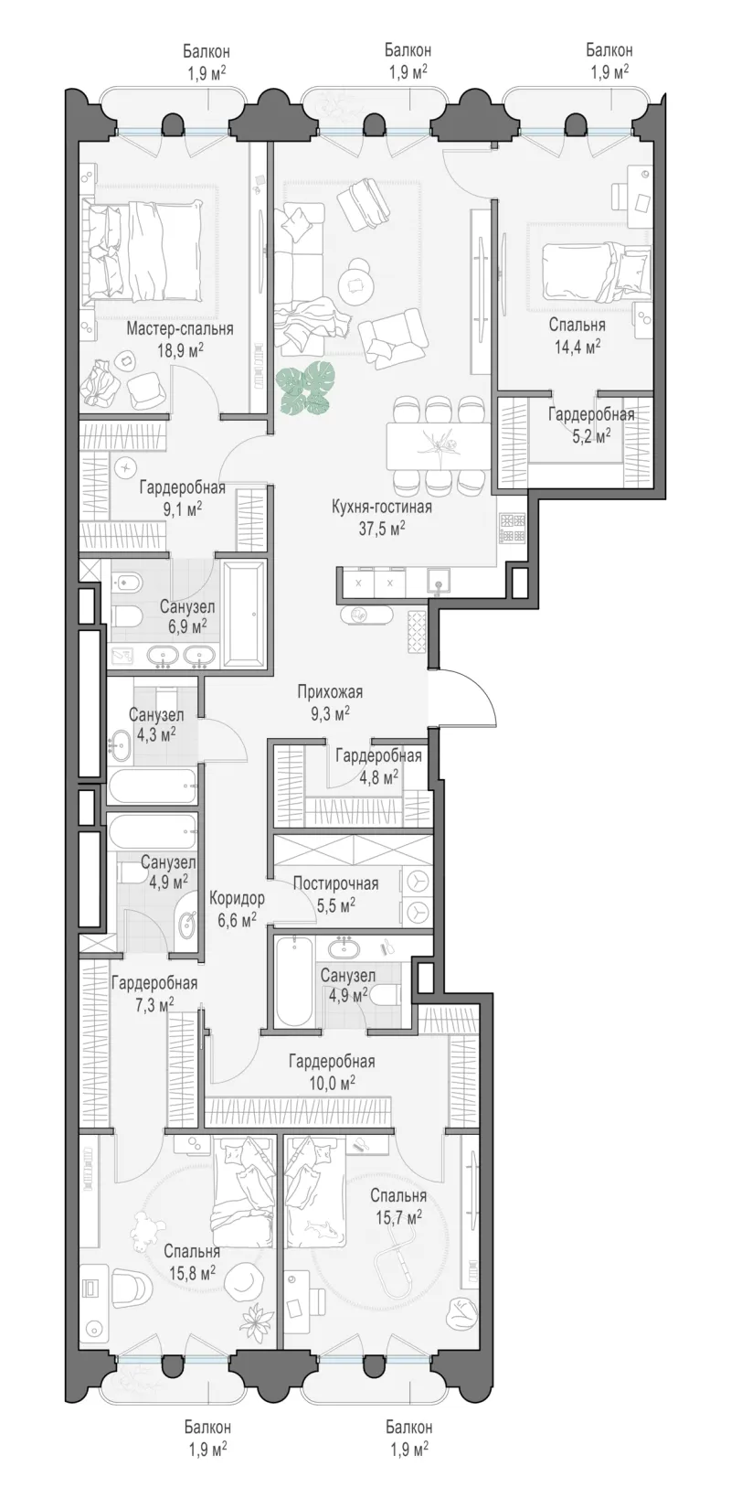 3-комн. 186.1 м²