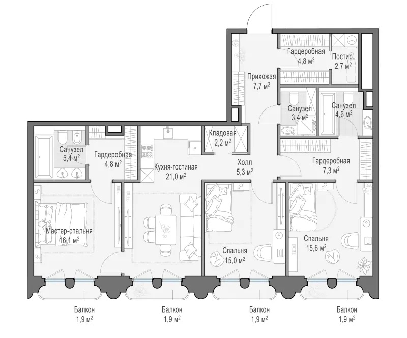 2-комн. 119.7 м²