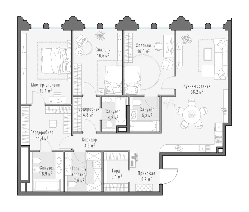 3-комн. 146.8 м²