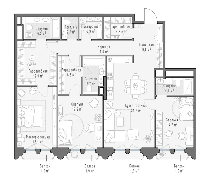 3-комн. 149.5 м²