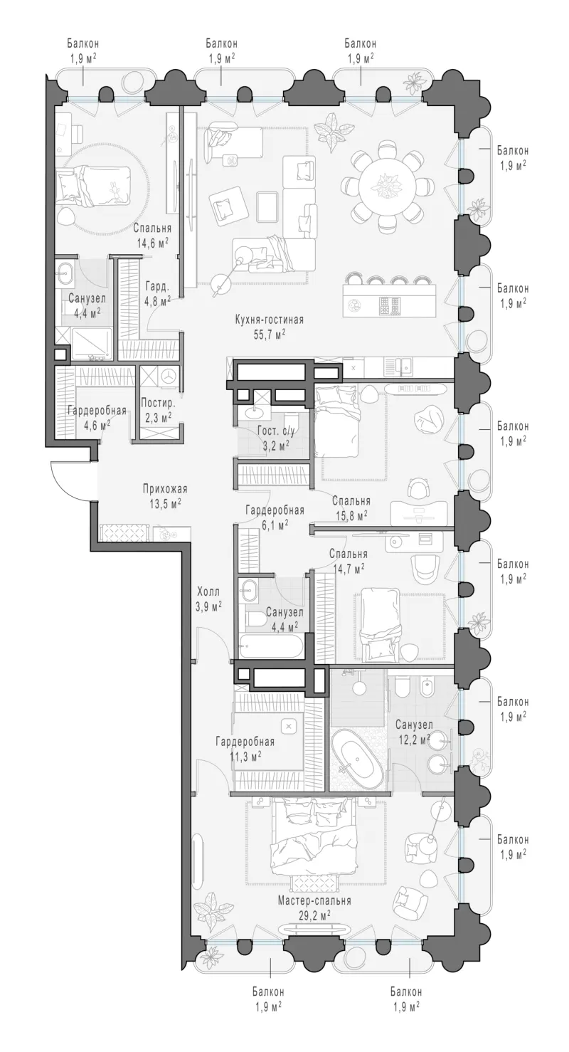 4-комн. 206.4 м²