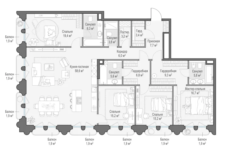 4-комн. 186.8 м²