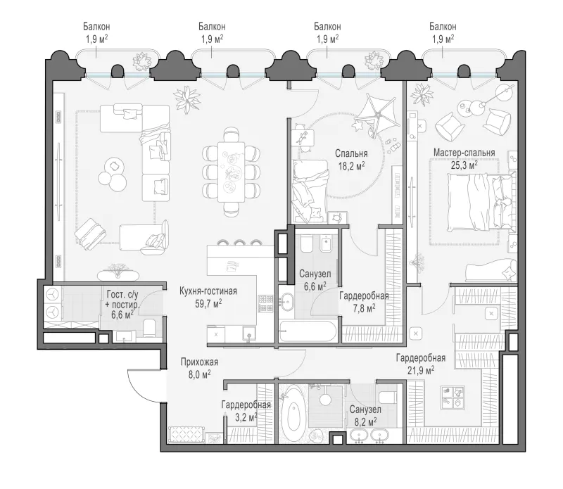3-комн. 166.7 м²