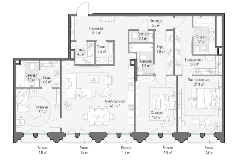 3-комн. 174.7 м²