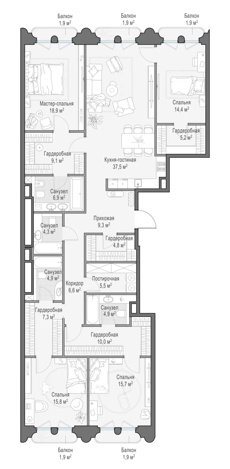 3-комн. 186.2 м²