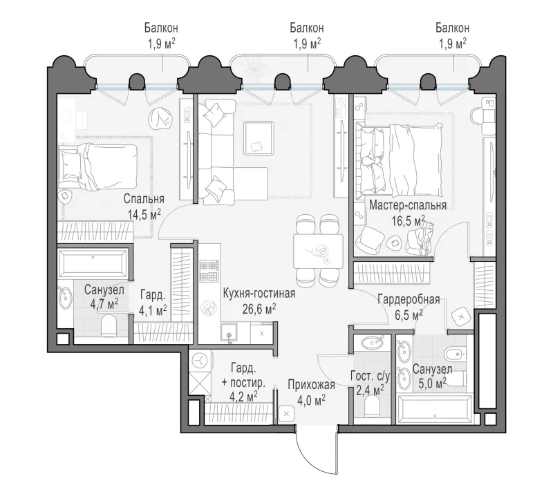 2-комн. 90.4 м²