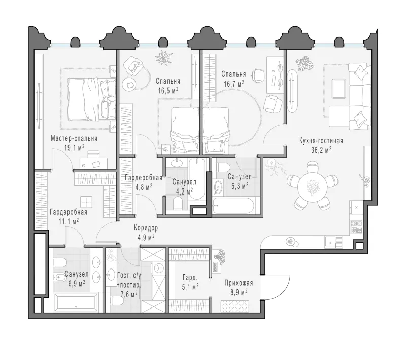 3-комн. 146.6 м²