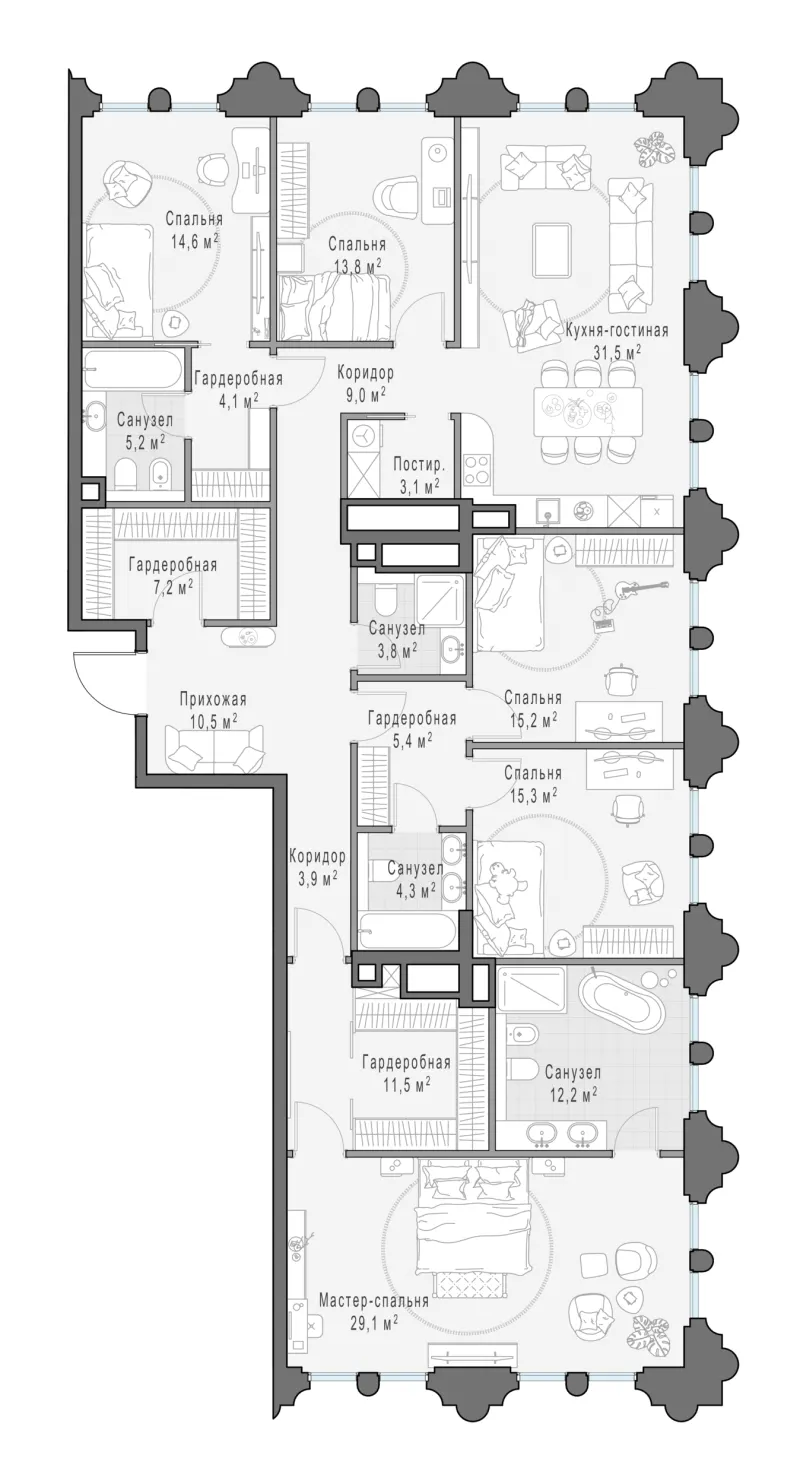 4-комн. 200 м²