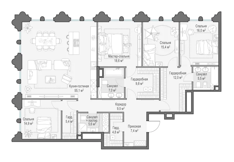 4-комн. 186.9 м²