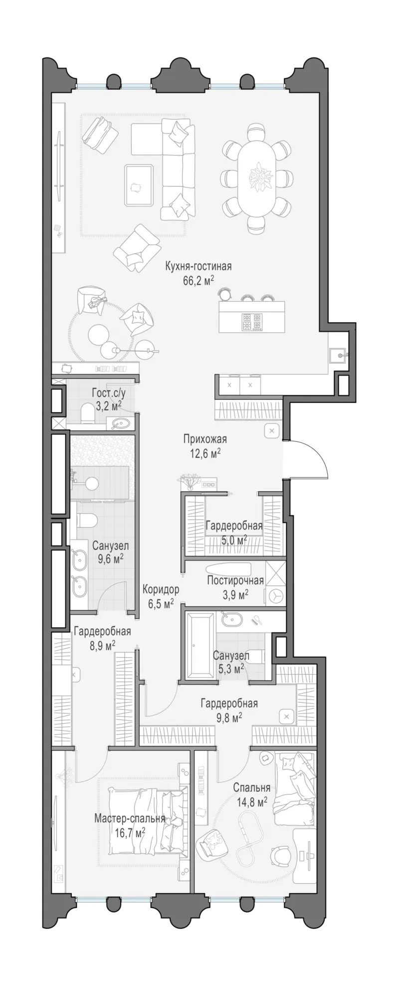 3-комн. 161.2 м²