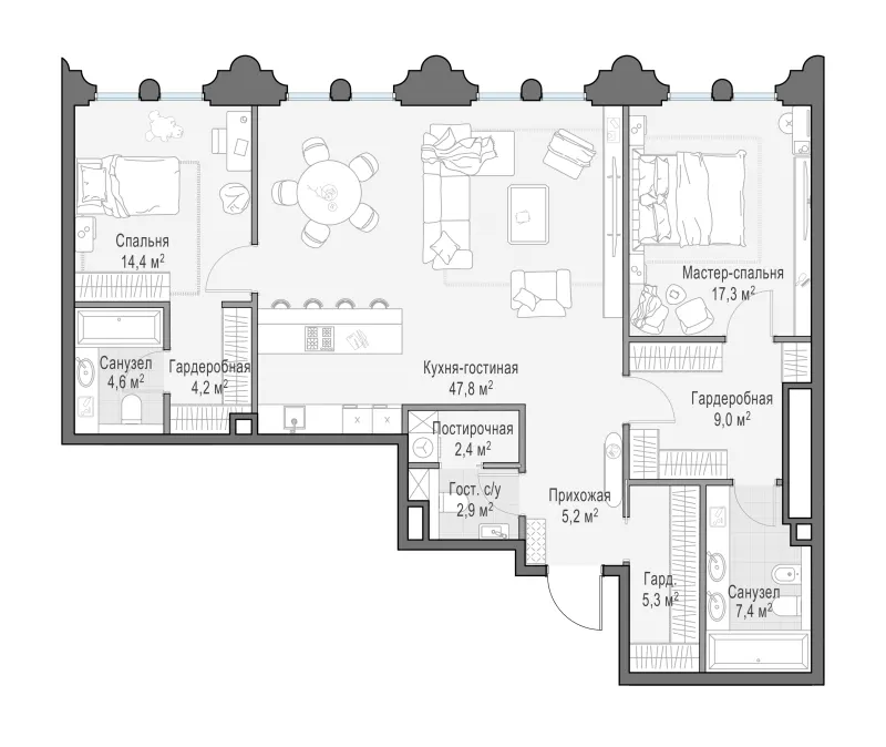2-комн. 120.8 м²