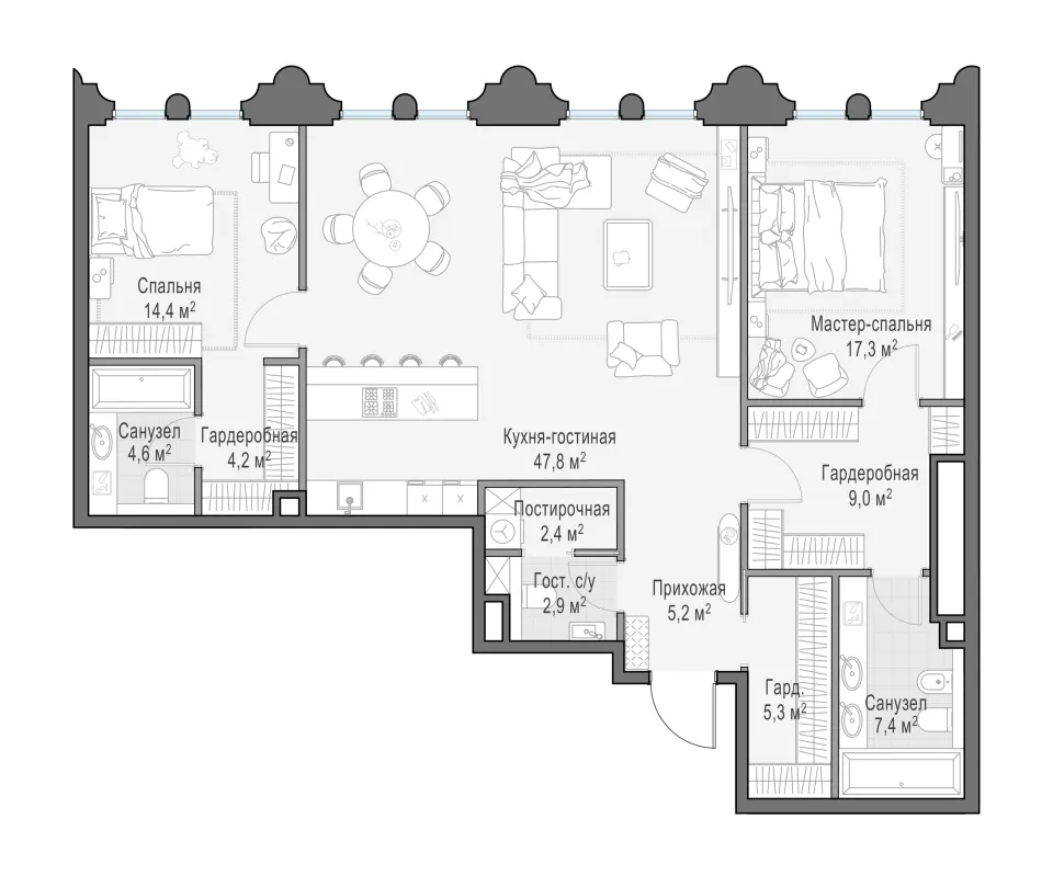 2-комн. 120,8 м²