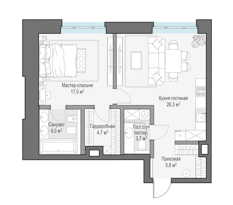 1-комн. 67.4 м²