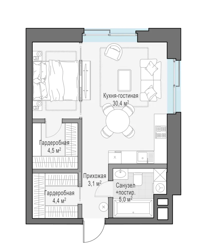 Студия 50.3 м²