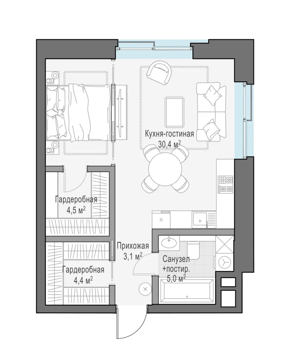 Студия 50,3 м²