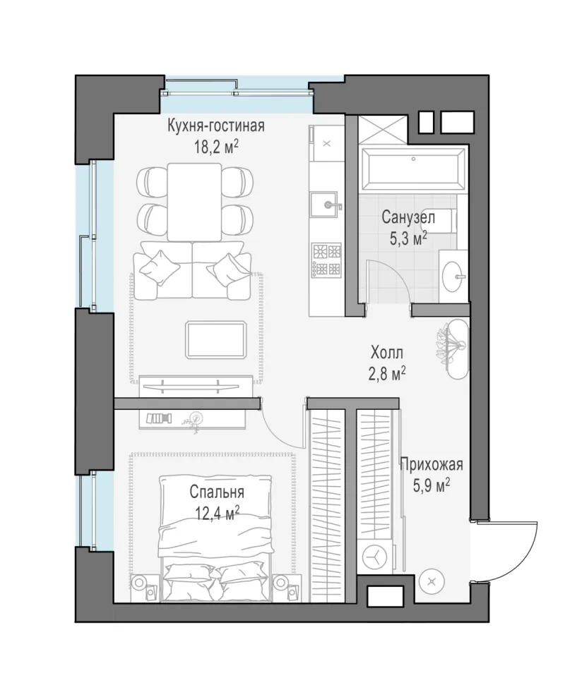Студия 47.6 м²