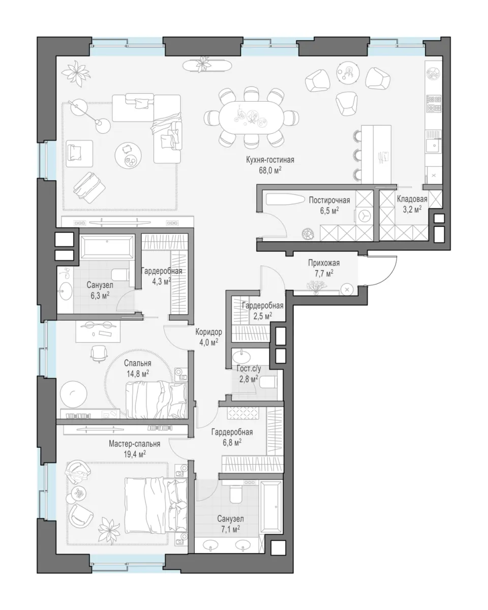 3-комн. 159,2 м²