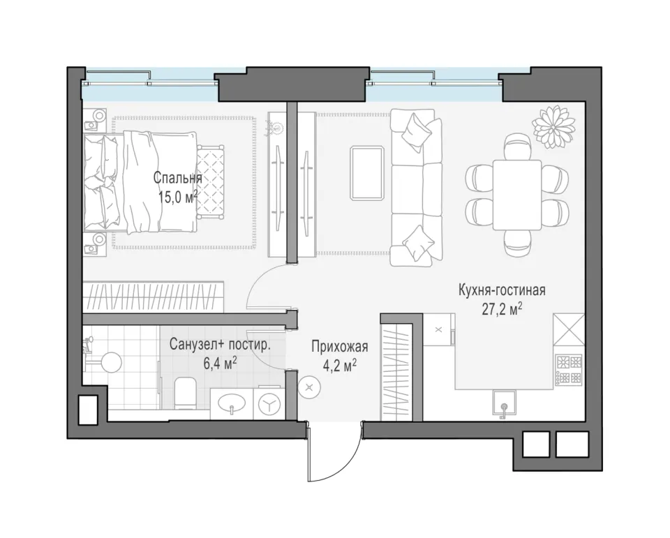 1-комн. 54,9 м²
