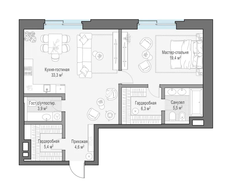 1-комн. 82.8 м²