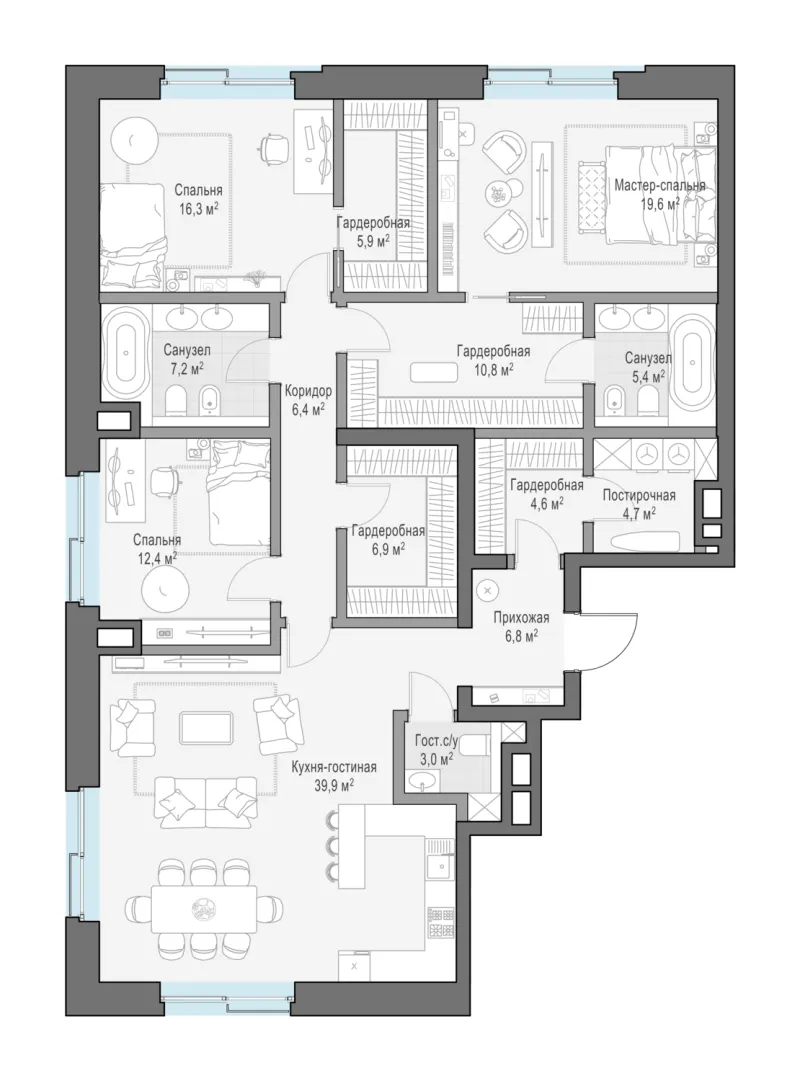 3-комн. 156.7 м²