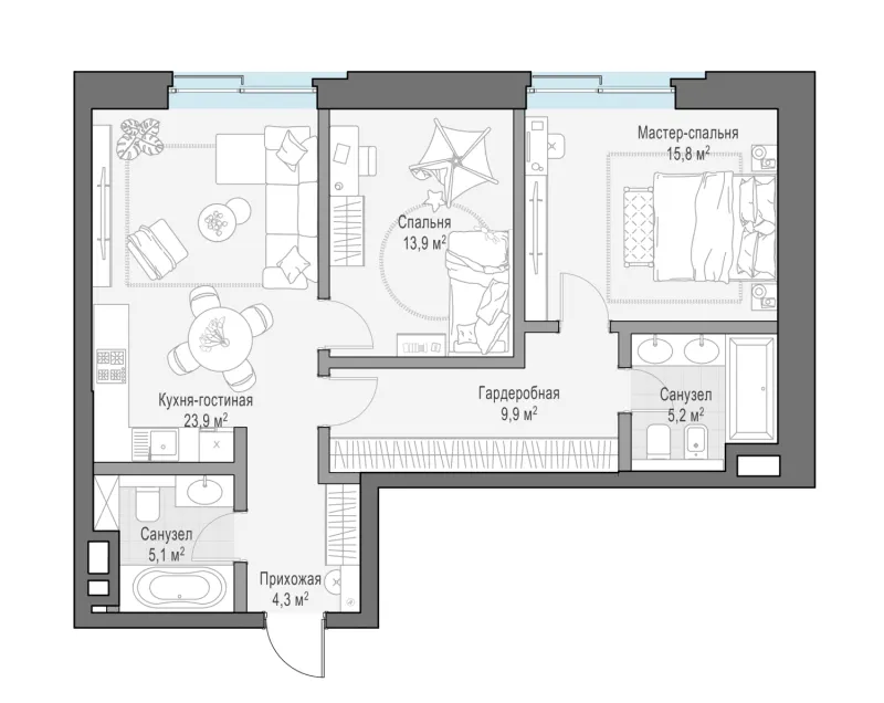 1-комн. 82.7 м²