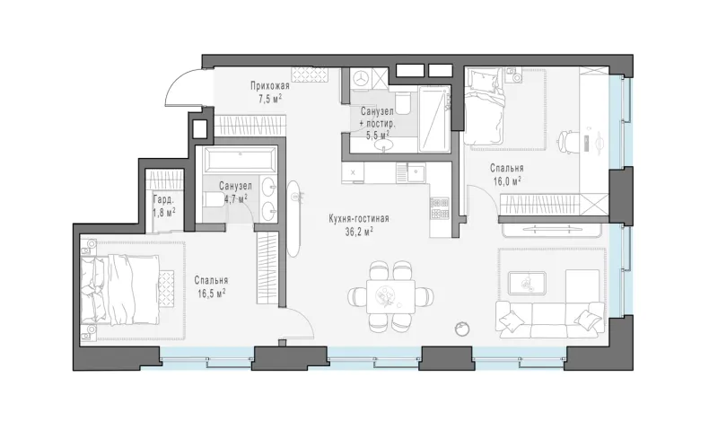 2-комн. 91.5 м²
