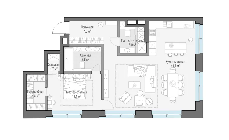 2-комн. 91.5 м²