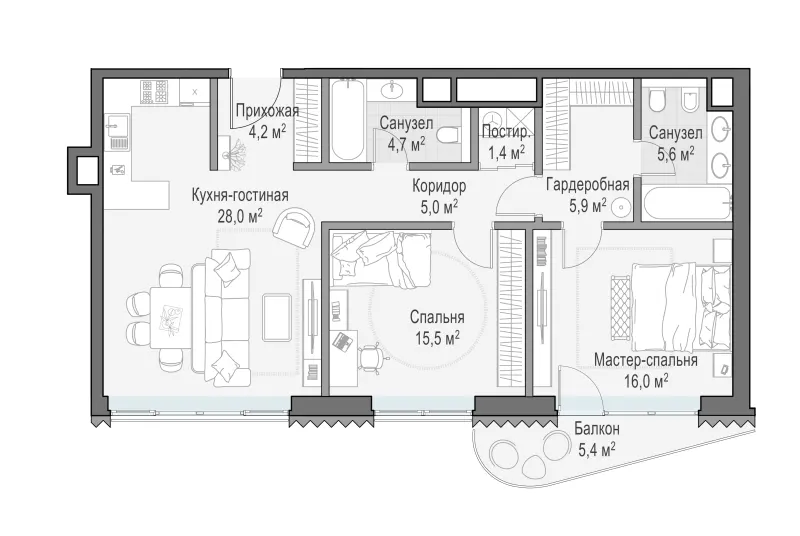 2-комн. 88.2 м²