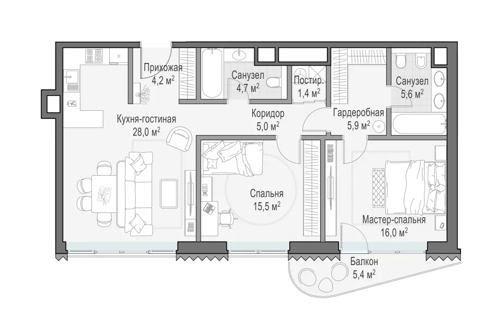 2-комн. 88,2 м²