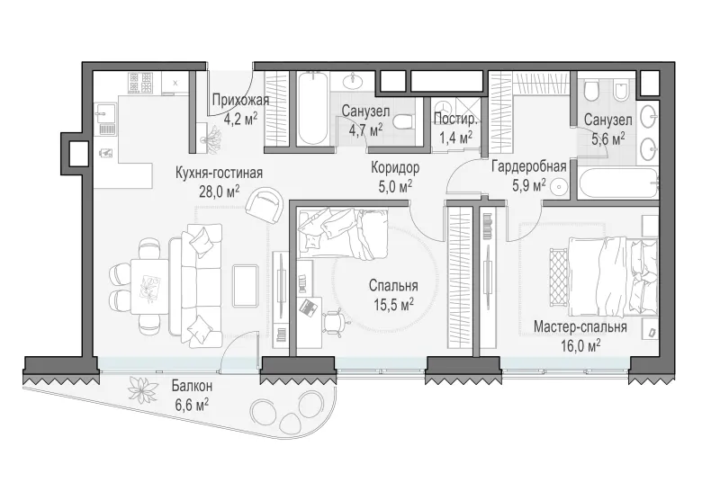 2-комн. 88.6 м²