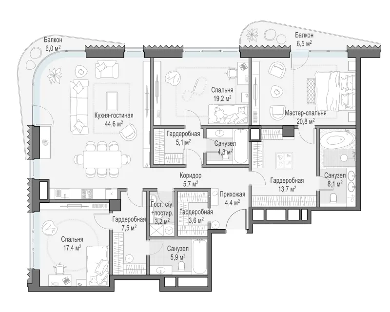 3-комн. 167.5 м²