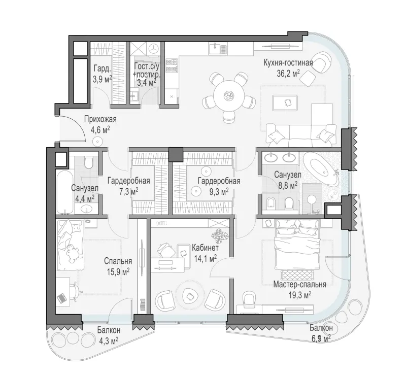 3-комн. 130.2 м²