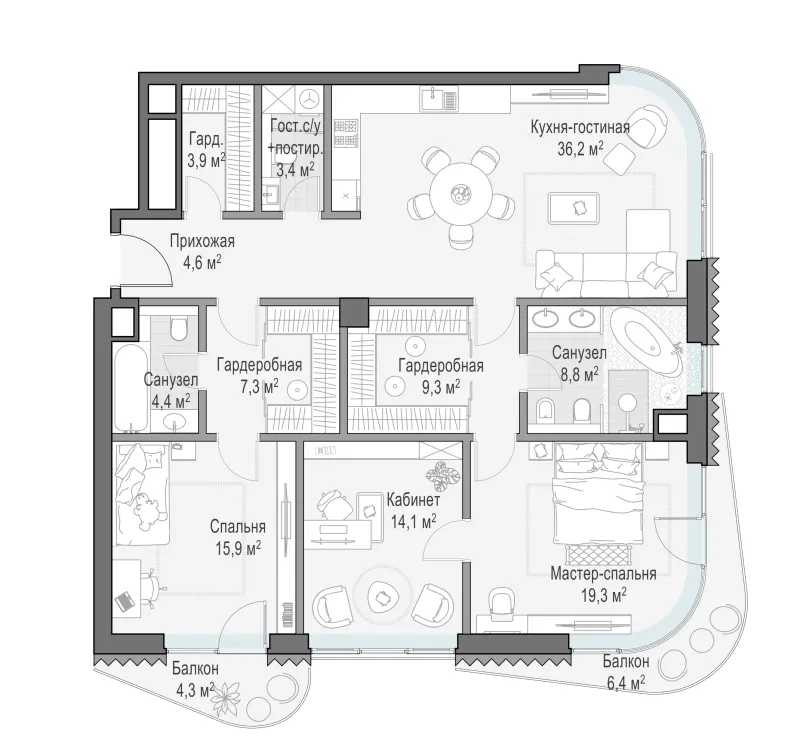 3-комн. 130.3 м²