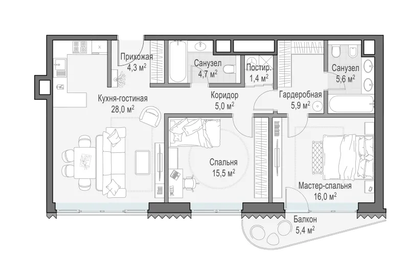 2-комн. 88.2 м²