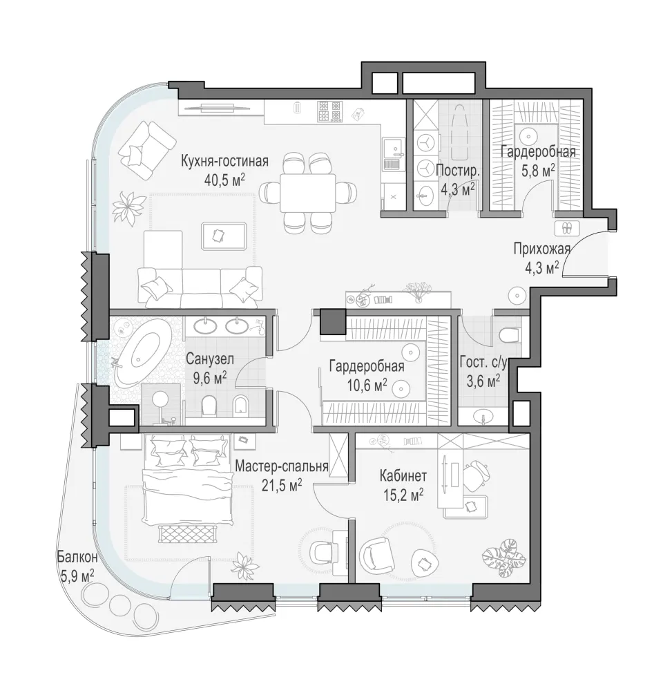 2-комн. 116,8 м²