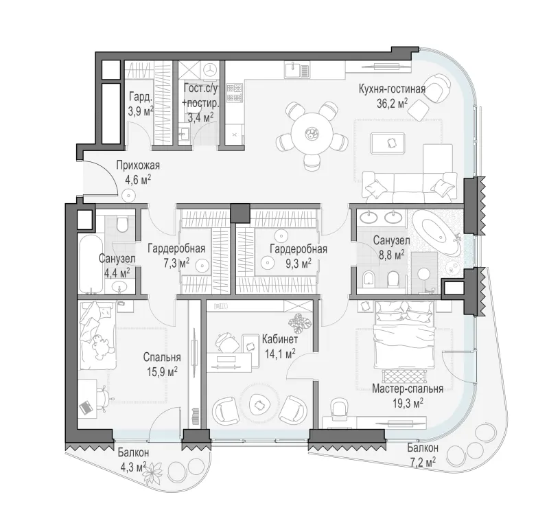 3-комн. 130.6 м²