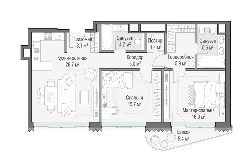 2-комн. 85.9 м²