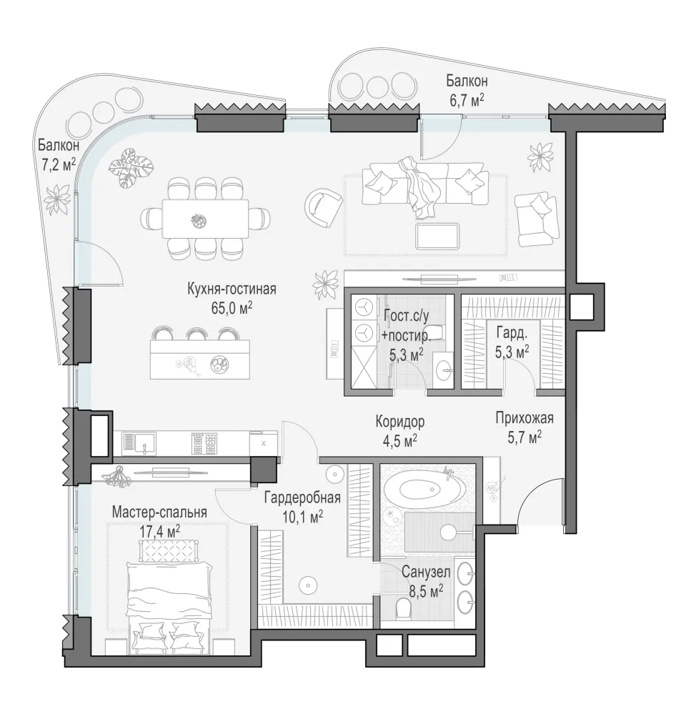 2-комн. 124,7 м²