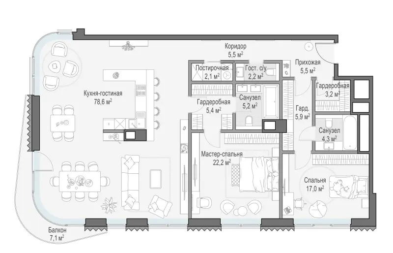 3-комн. 158.3 м²