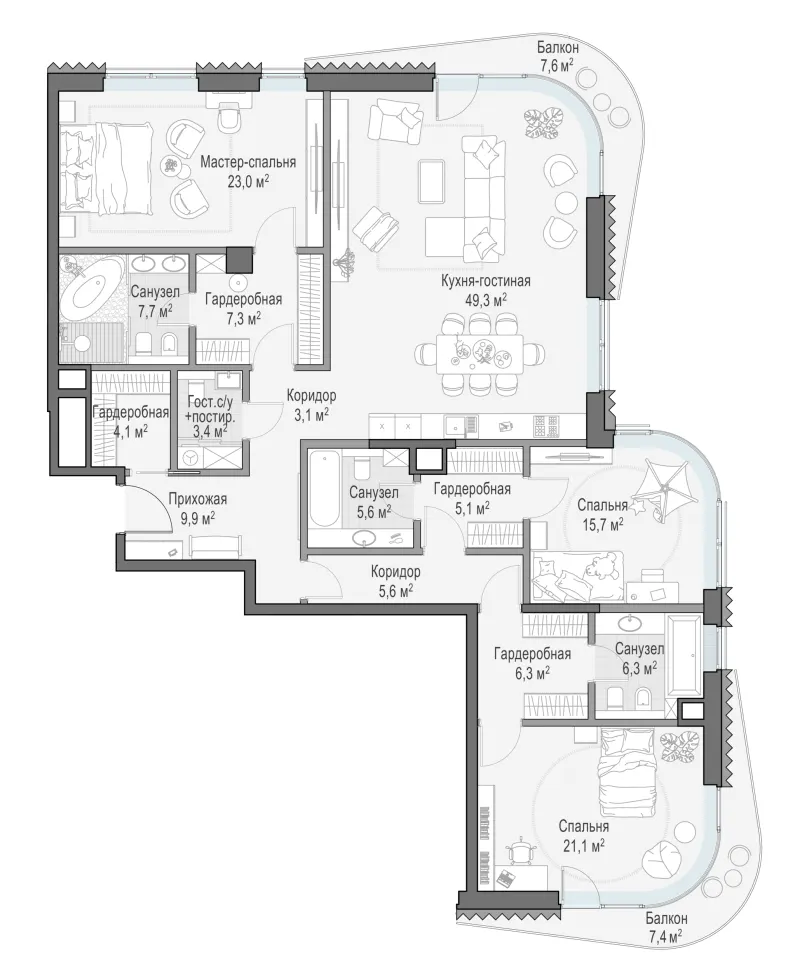 3-комн. 177.8 м²