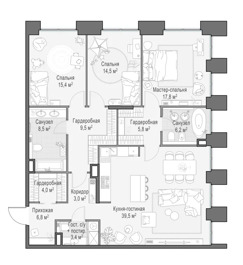 3-комн. 135.5 м²