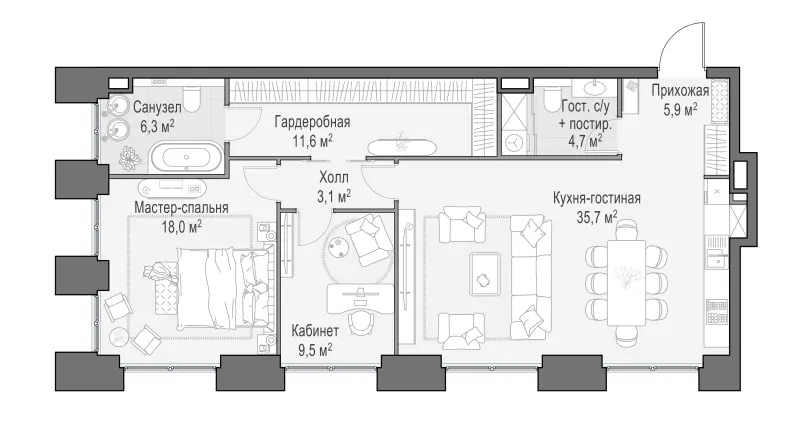 2-комн. 95.4 м²