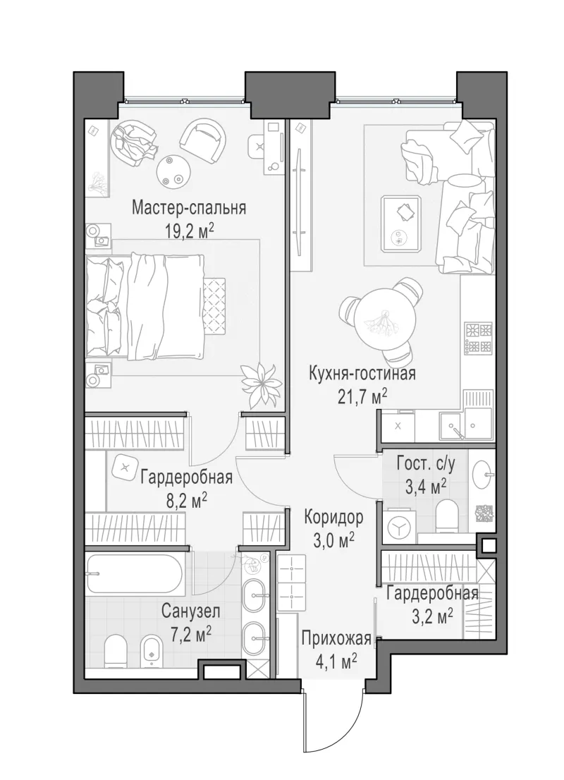 1-комн. 70.4 м²