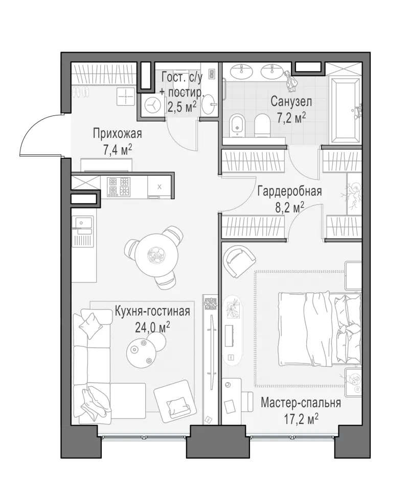 1-комн. 66.9 м²