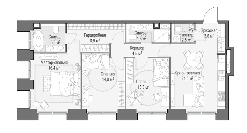 2-комн. 95.8 м²